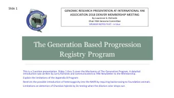 Slide 1  GENOMIC RESEARCH PRESENTATION AT INTERNATIONAL YAK  ASSOCIATION 2018 DENVER MEMBERSHIP