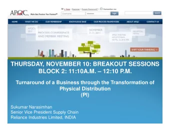 THURSDAY, NOVEMBER 10: BREAKOUT SESSIONS  BLOCK 2: 11:10A.M.  12:10 P.M.  Turnaround of a