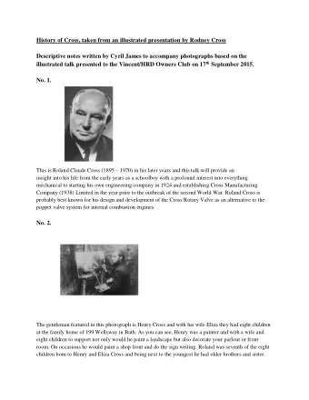 History of Cross, taken from an illustrated presentation by Rodney Cross  Descriptive notes written