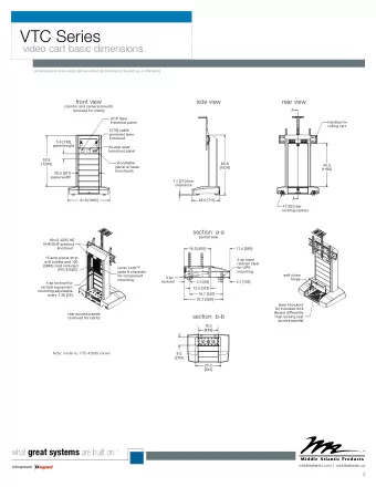 VTC Series  video cart basic dimensions  front view  side view  rear view  monitor and camera