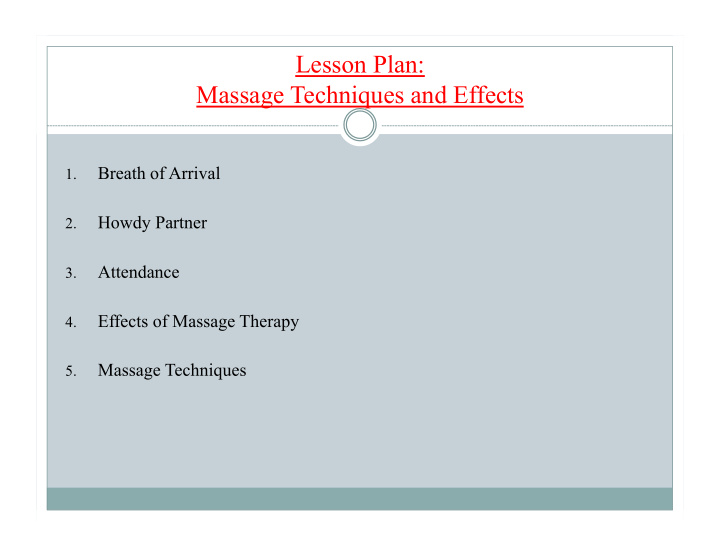 lesson plan massage techniques and effects