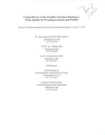 ~  1e:~)1 Y; ,lfD  .  Critical Review of the Scientific Literature Relating to  }  Water Quality