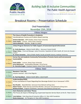 Oral  l Presentatio ions November 15th, 2018  Chteau Olivier  Engaging Experiential Youth in