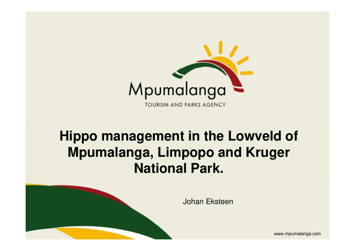 hippo management in the lowveld of mpumalanga limpopo and
