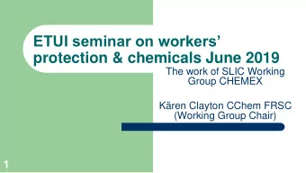 ETUI seminar on workers  protection &amp; chemicals June 2019  The work of SLIC Working  Group