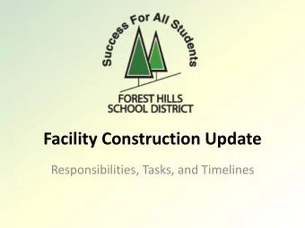 Facility Construction Update  Responsibilities, Tasks, and Timelines  Bond Rating  Bond rating