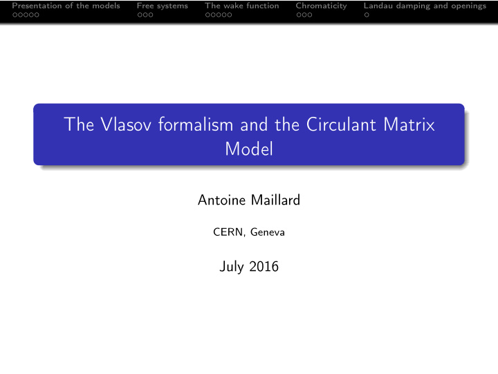 the vlasov formalism and the circulant matrix model