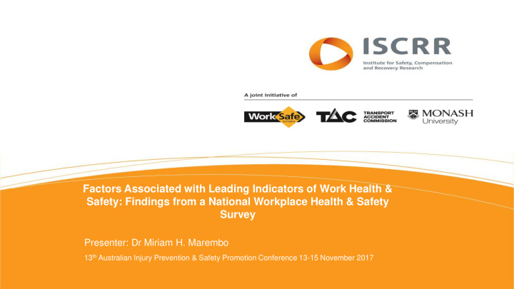 safety findings from a national workplace health safety