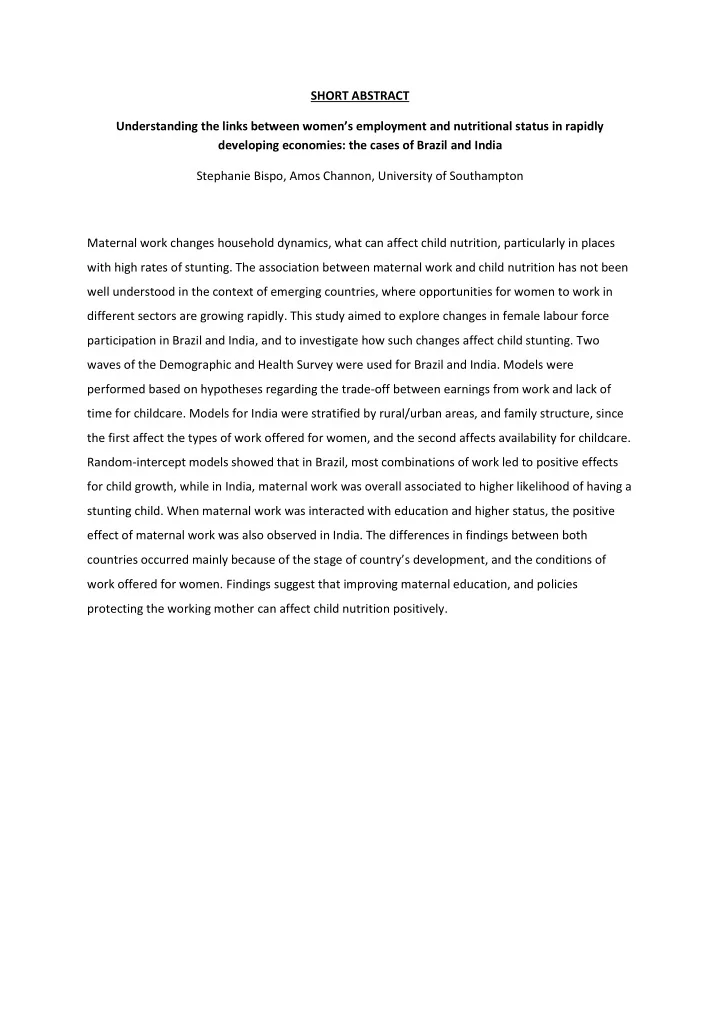 short abstract understanding the links between women s