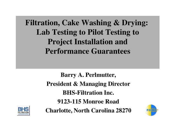 filtration cake washing drying lab testing to pilot
