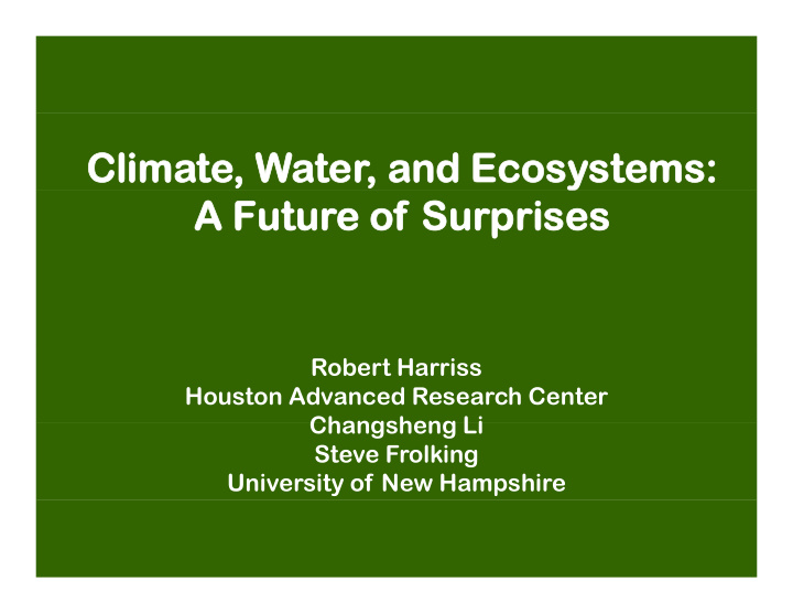 clima climate w water ter and ecosy and ecosystems tems a