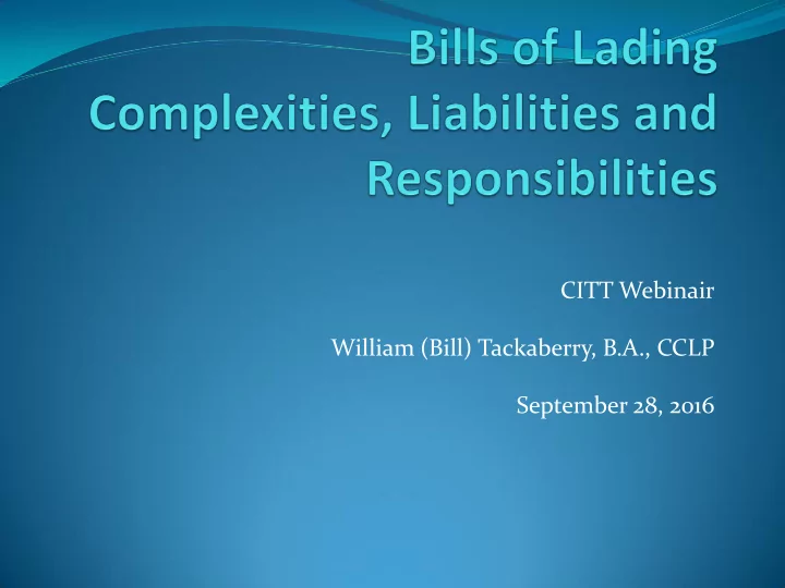 citt webinair william bill tackaberry b a cclp september