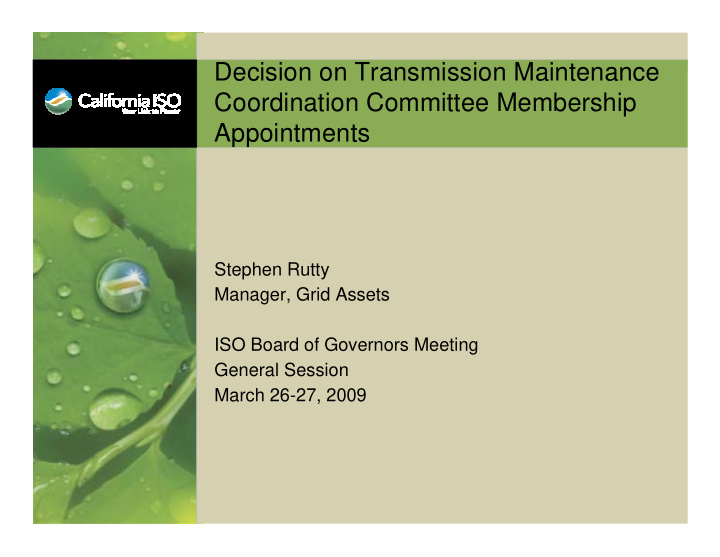 decision on transmission maintenance coordination