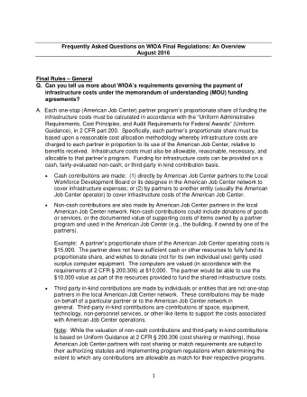 Frequently Asked Questions on WIOA Final Regulations: An Overview  August 2016  Final Rules