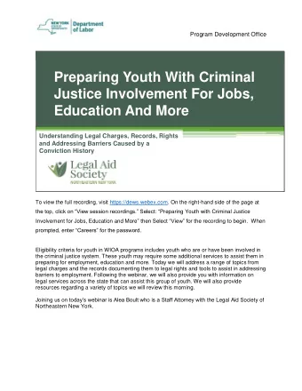 Justice Involvement For Jobs,  Education And More  Understanding Legal Charges, Records, Rights