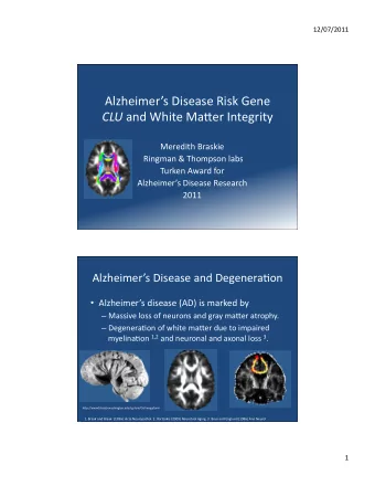 Alzheimers  Disease  Risk  Gene   CLU   and  White  Ma;er  Integrity