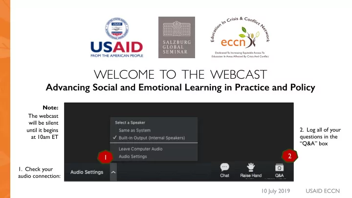 welcome to the webcast