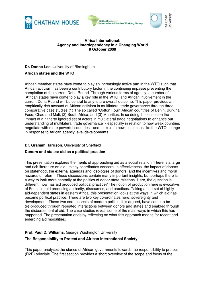 africa international agency and interdependency in a