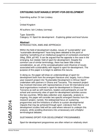 EASM 2014  programmes and the limitations of efforts to sustain developmental  impacts that may be