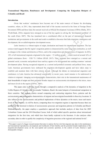Transnational Migration, Remittances and Development: Comparing the Emigration Hotspots of
