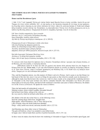 THE STORMY SEAS OF CYPRUS: POETICS OF EASTERN WANDERING  John Franklin Homer and the Herodotean