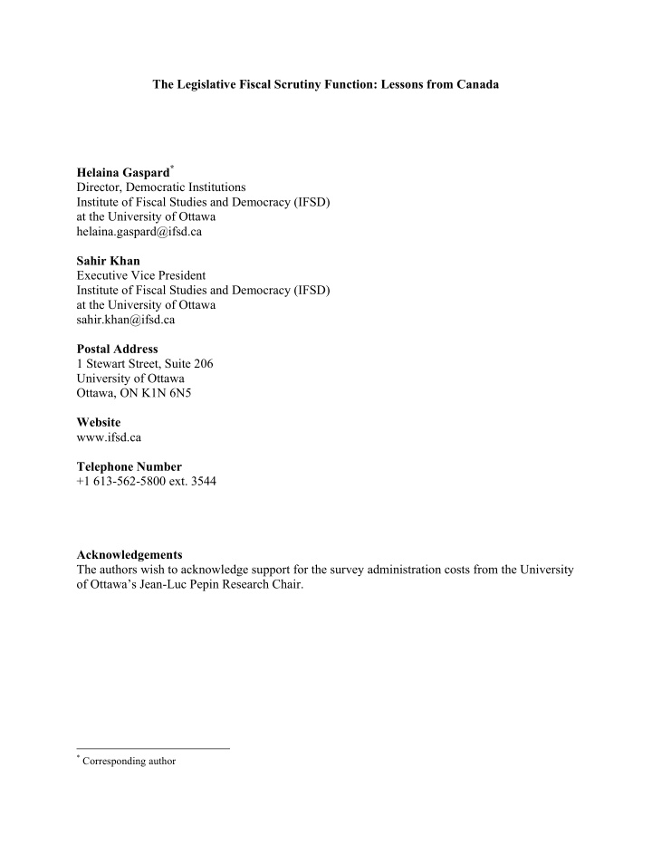 the legislative fiscal scrutiny function lessons from