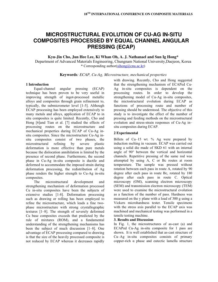 microstructural evolution of cu ag in situ composites