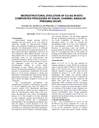 MICROSTRUCTURAL EVOLUTION OF CU-AG IN-SITU  COMPOSITES PROCESSED BY EQUAL CHANNEL ANGULAR  PRESSING