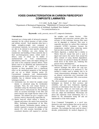 VOIDS CHARACTERISATION IN CARBON FIBRE/EPOXY  COMPOSITE LAMINATES J. E. Little 1 , X. W. Yuan 1* ,