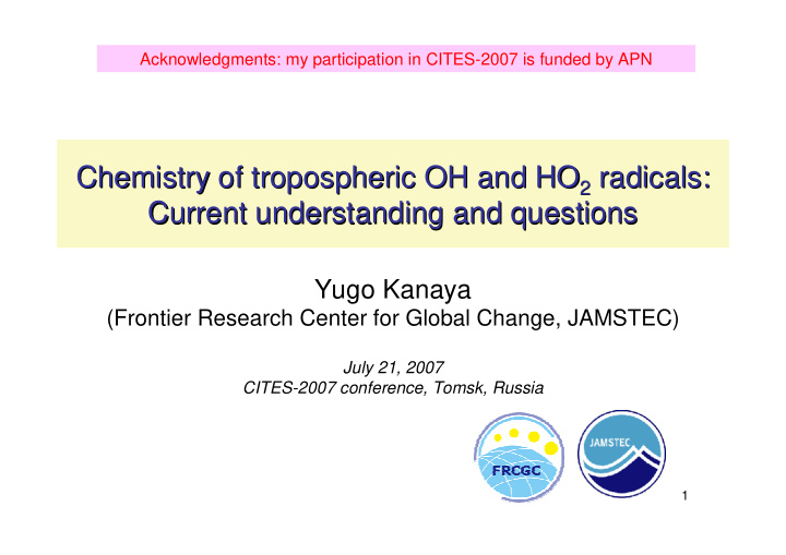 chemistry of tropospheric tropospheric oh and ho