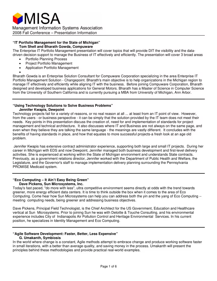 2008 fall conference presentation information it