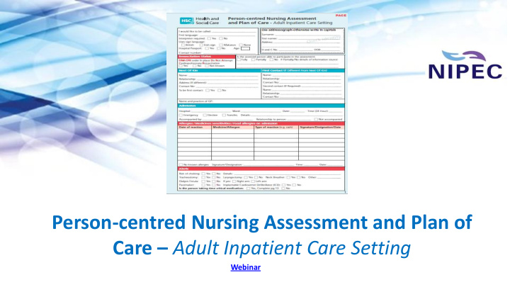 person centred nursing assessment and plan of