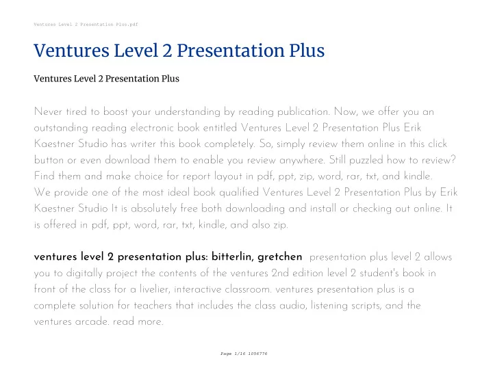 ventures level 2 presentation plus