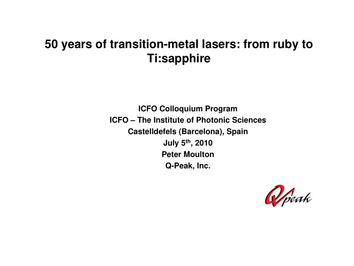 50 years of transition metal lasers from ruby to ti