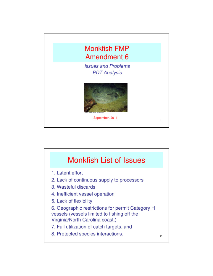 monkfish list of issues