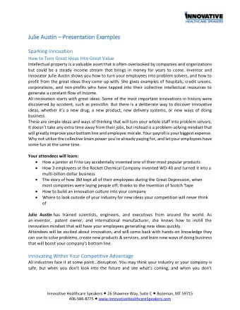 Ju  Juli  lie A  e Aus  ustin in  Pre  resenta  entati  tion  on Exa  Examp  mples  les