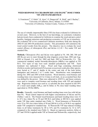 WEED RESPONSE TO CHLOROPICRIN AND INLINE  DOSE UNDER  VIF AND STANDARD FILM S. Fennimore* 1 , Z.
