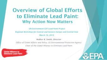 Overview of Global Efforts  to Eliminate Lead Paint:  Why Action Now Matters  UN Environment GEF