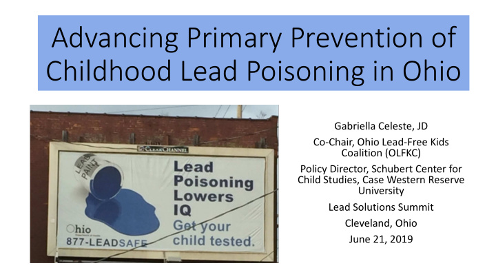 advancing primary prevention of childhood lead poisoning