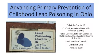 Advancing Primary Prevention of  Childhood Lead Poisoning in Ohio  Gabriella Celeste, JD  Co-Chair,