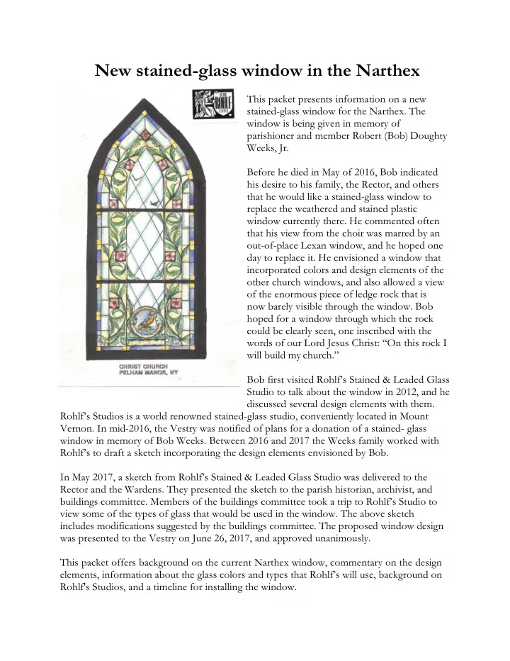 new stained glass window in the narthex