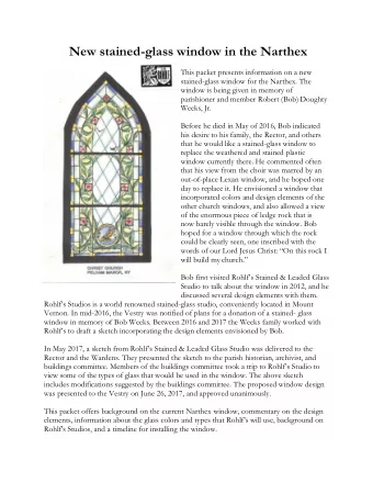 New stained-glass window in the Narthex  This packet presents information on a new  stained-glass