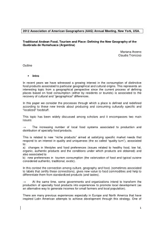 2012 Association of American Geographers (AAG) Annual Meeting, New York, USA.  Traditional Andean