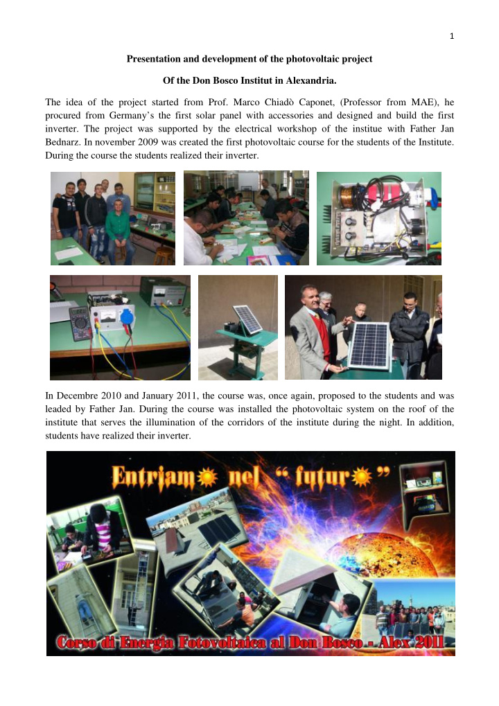 presentation and development of the photovoltaic project