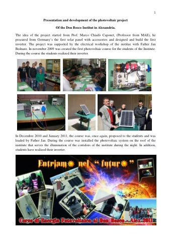 Presentation and development of the photovoltaic project  Of the Don Bosco Institut in Alexandria.
