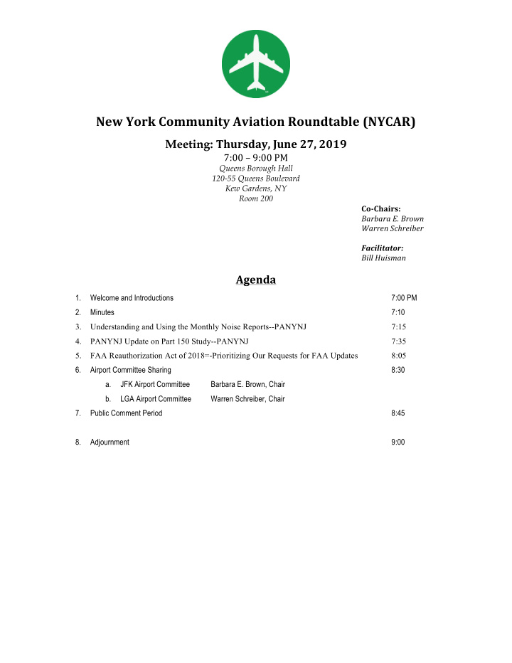 new york community aviation roundtable nycar