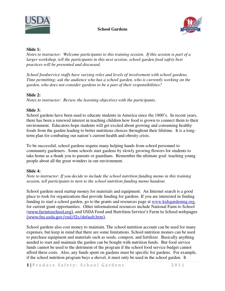 school gardens slide 1 notes to instructor welcome
