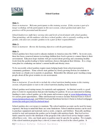 School Gardens  Slide 1:  Notes to instructor:  Welcome participants to this training session.  If