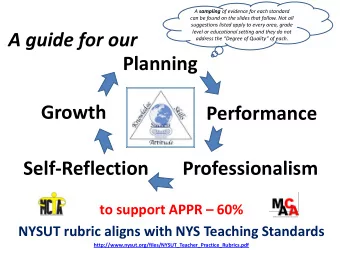 A guide for our address the Degree of Quality of each.  Planning  Growth  Performance