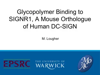 Glycopolymer Binding to  SIGNR1, A Mouse Orthologue  of Human DC-SIGN  M. Lougher  Contents